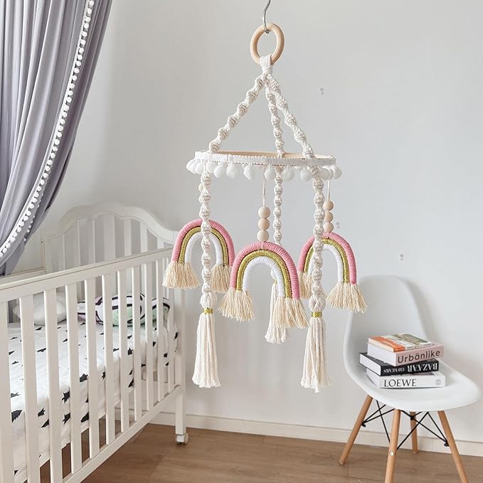 Rainbow Macrame (Pink) - Cot / Crib Mobile