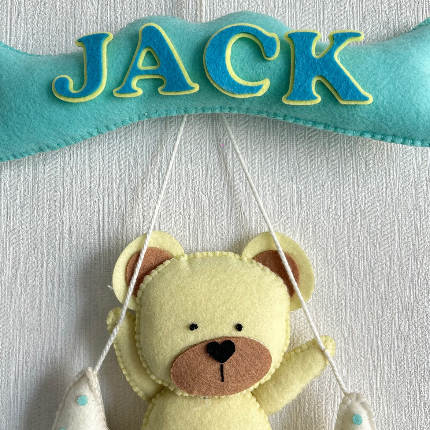 Teddy On a Moon Name Hanging