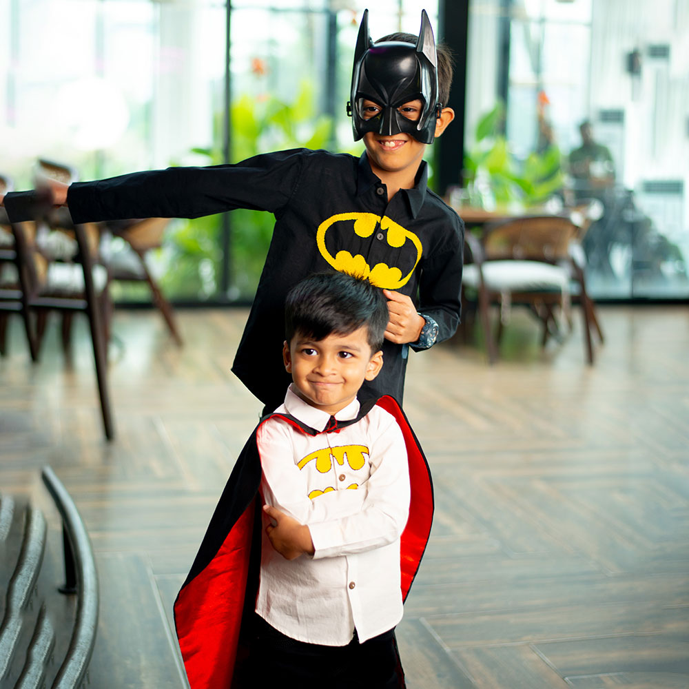 Bat Superhero Chest Icon Embroidered Organic Cotton Shirt - Black