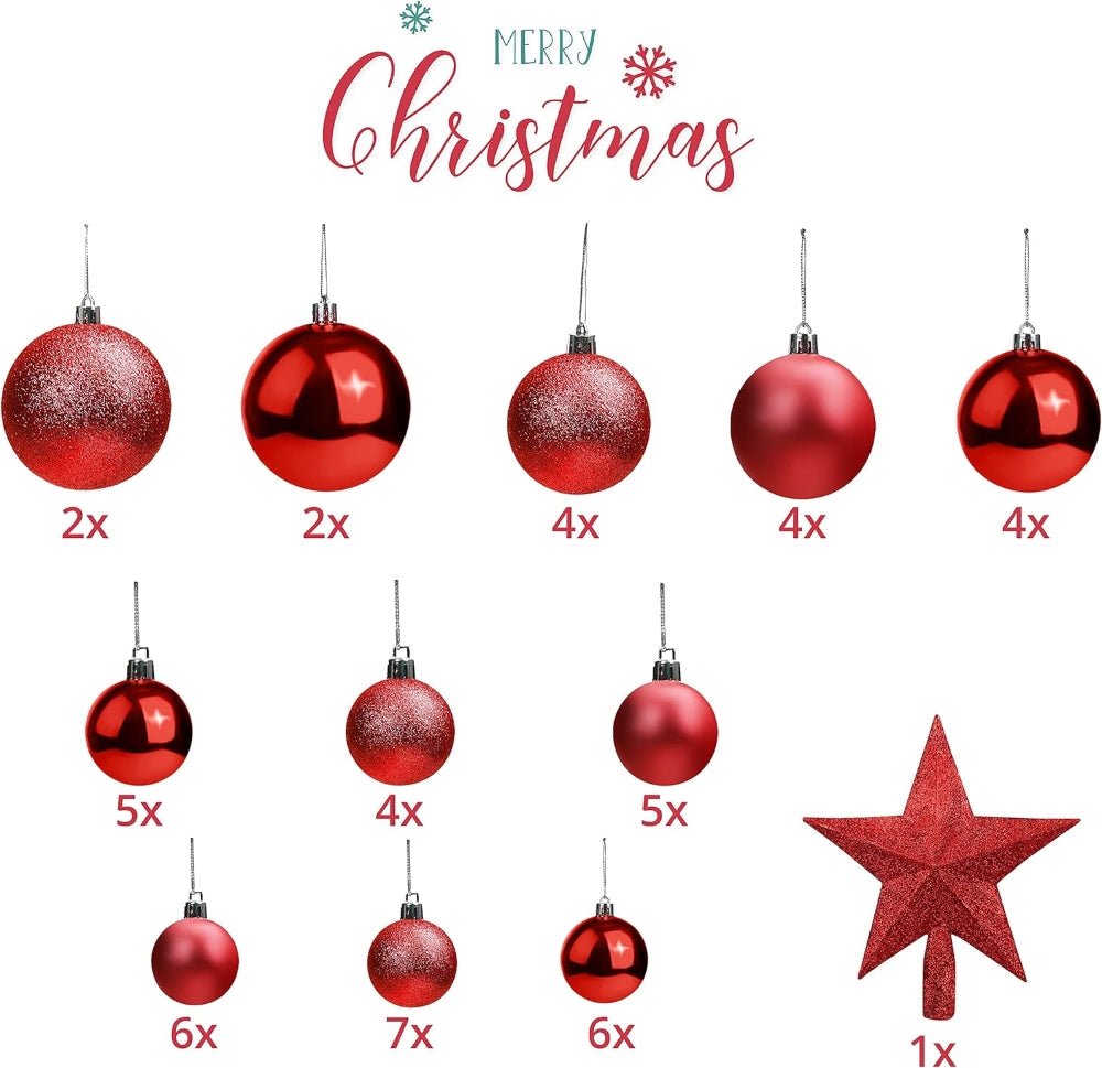 Bauble Kit with Tree Top Star- Berry Red - 50 pcs