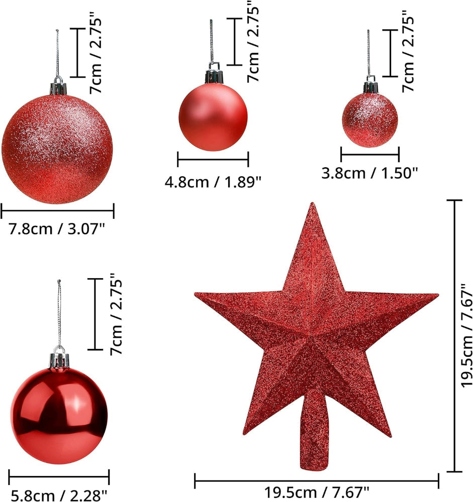 Bauble Kit with Tree Top Star- Berry Red - 50 pcs