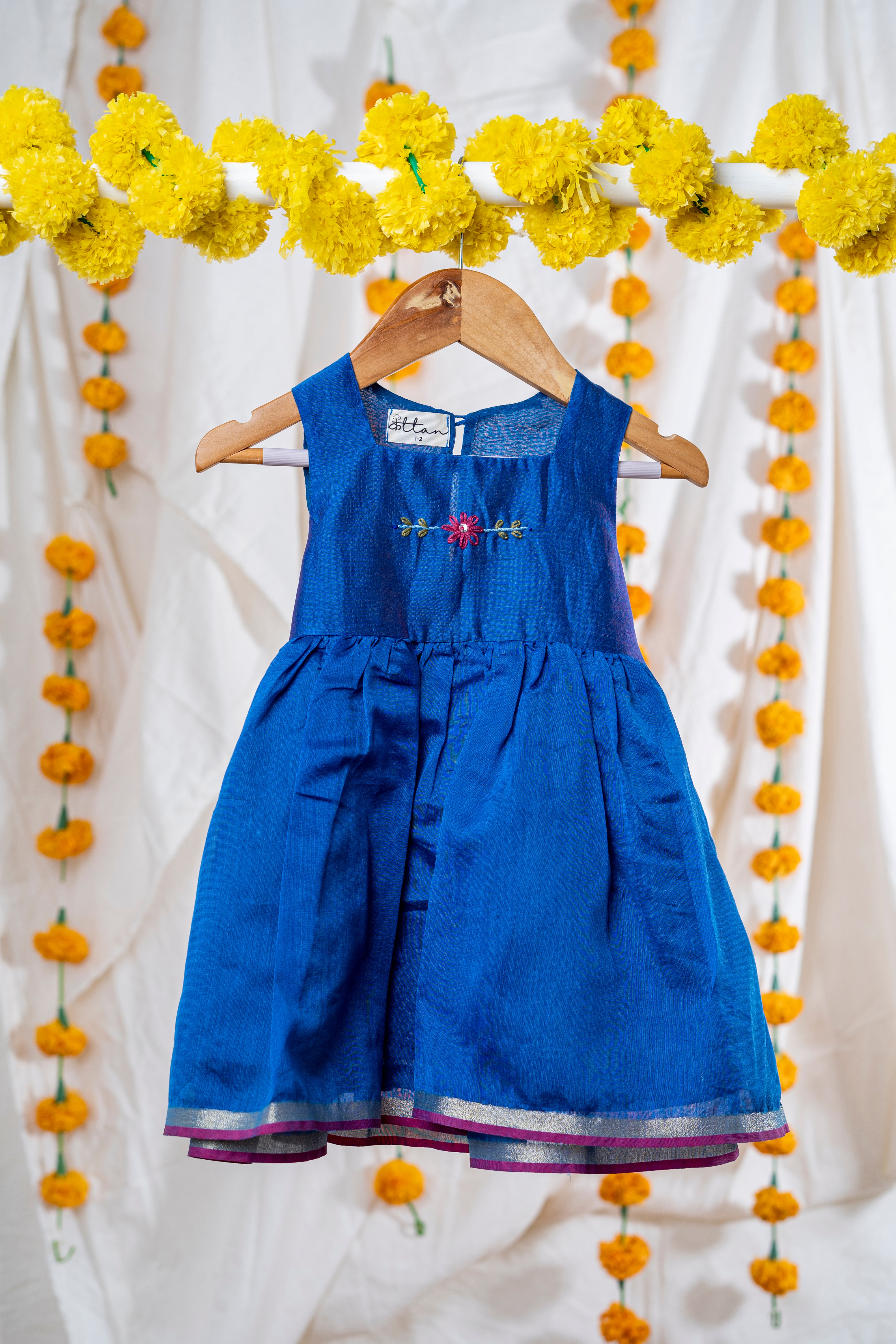 Flower Embroidered Blue Chakri Dress - Ethnic Wear