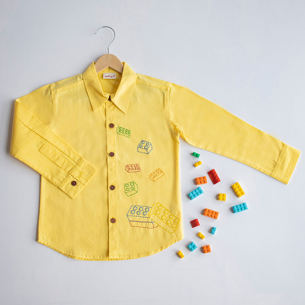 Building Blocks Embroidered Unisex Shirt - Yellow