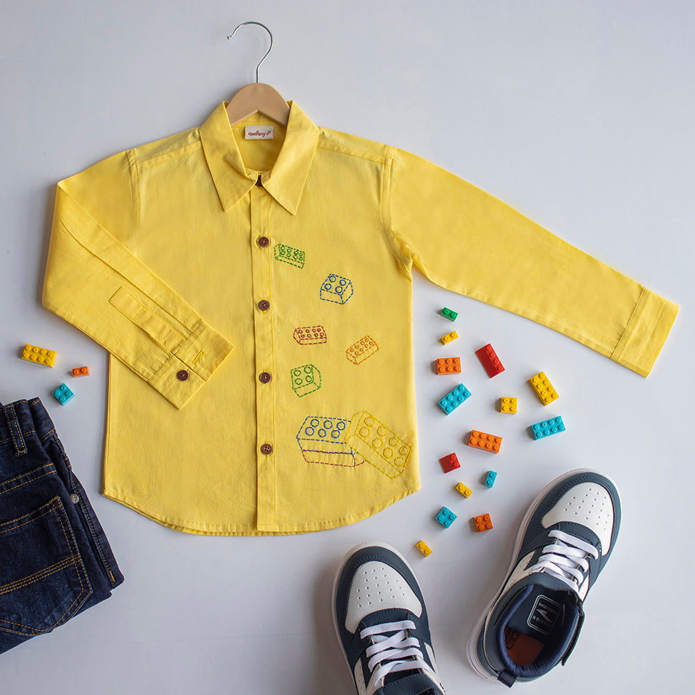 Building Blocks Embroidered Unisex Shirt - Yellow