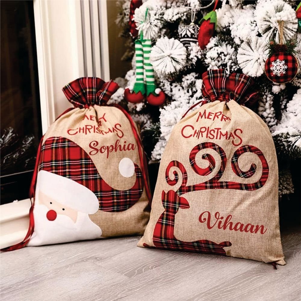 Burlap Holiday Treasure Sack - Set of 2