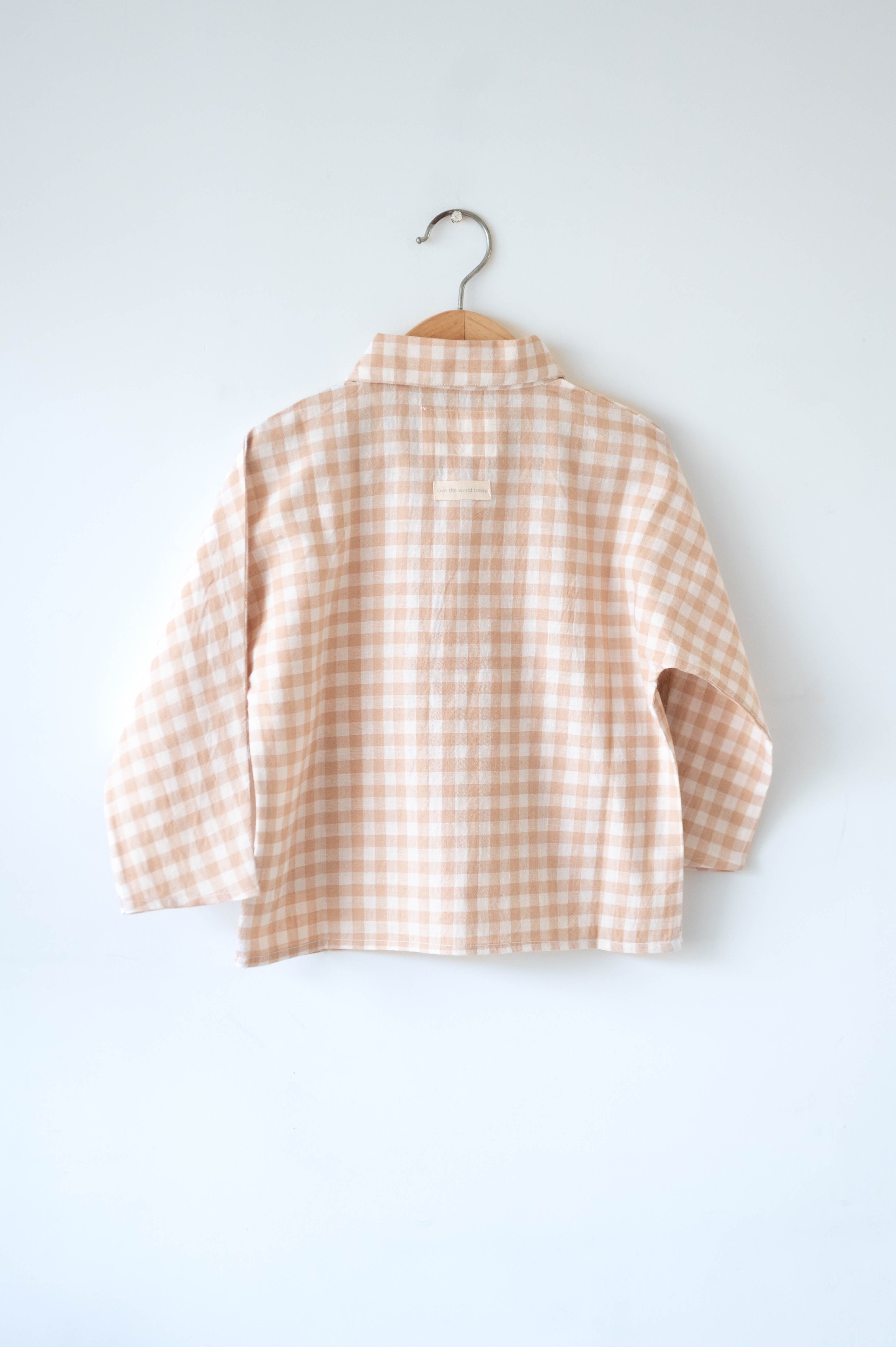 Dandelion wishes unisex kimono style baggy shirt in beige handwoven cotton checks - Totdot