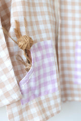 Dandelion wishes unisex kimono style baggy shirt in beige handwoven cotton checks