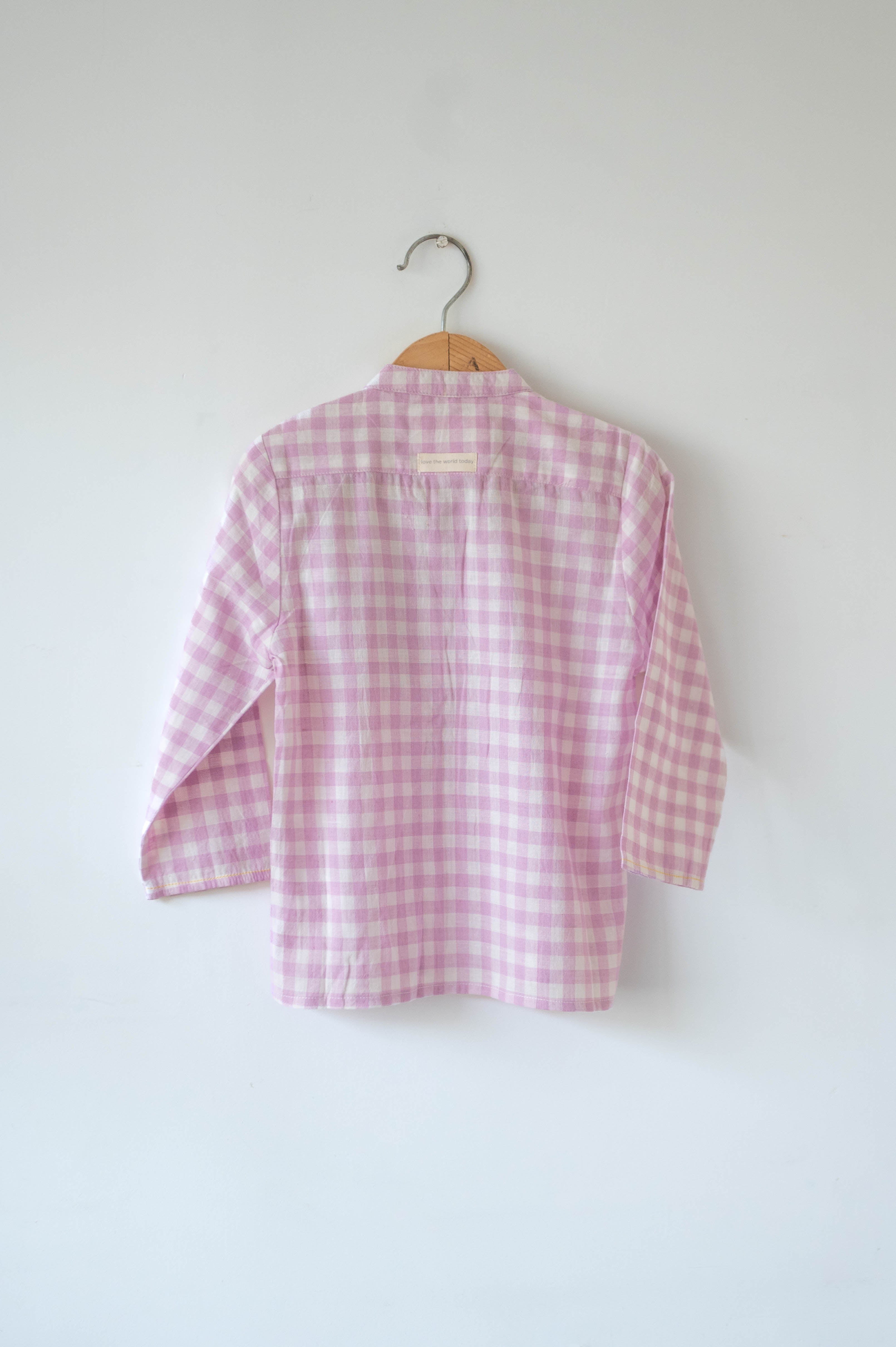 Rainbows LTWT classic chinese collar curved shirt in purple handwoven cotton checks - Totdot