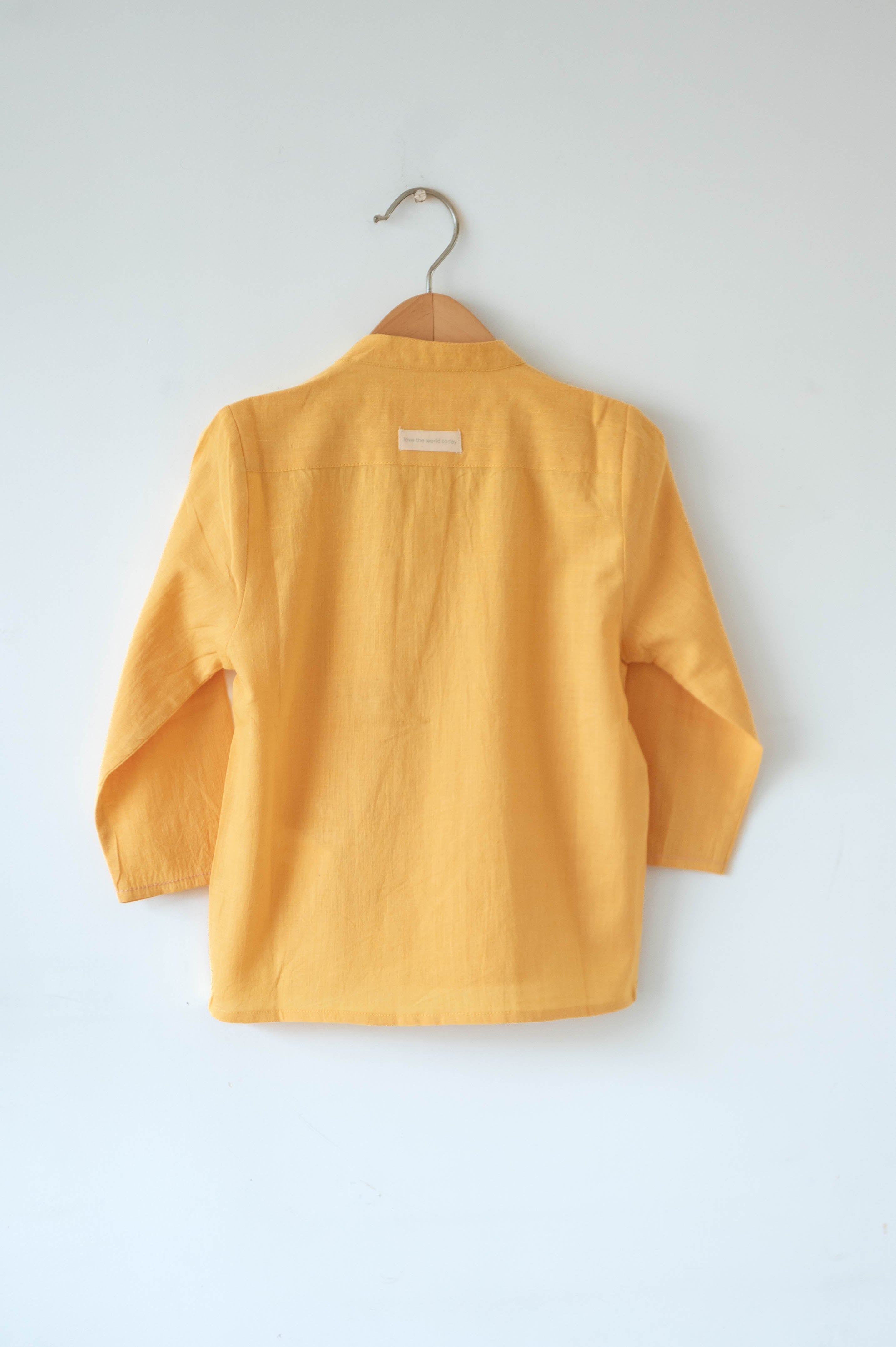 Rainbows LTWT classic chinese collar curved shirt in yellow handwoven cotton - Totdot