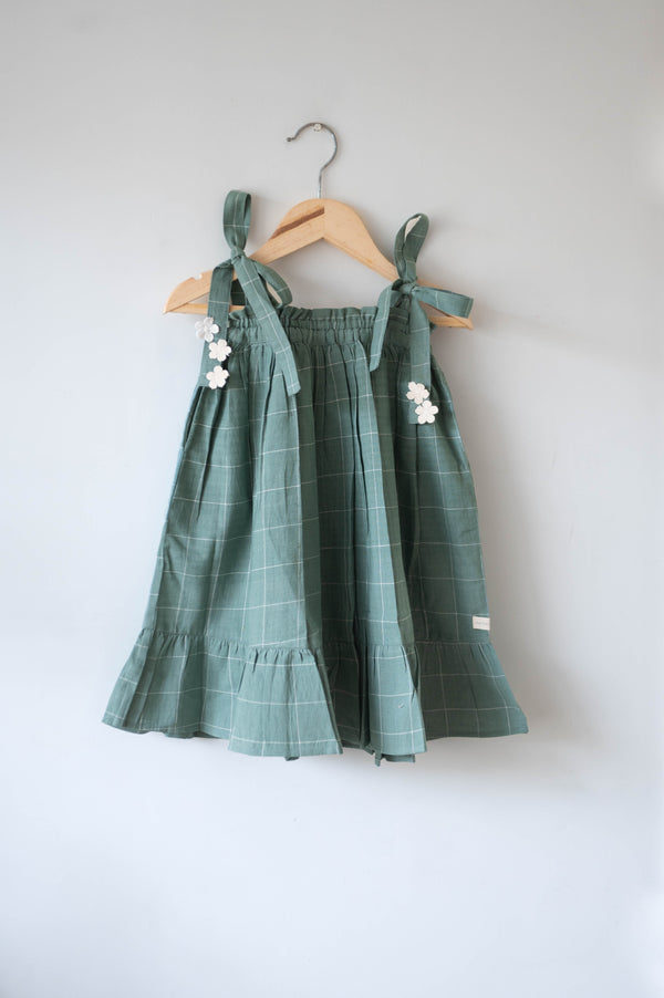 Endless possibilities’ pinafore dress / skirt in teal handwoven cotton checks