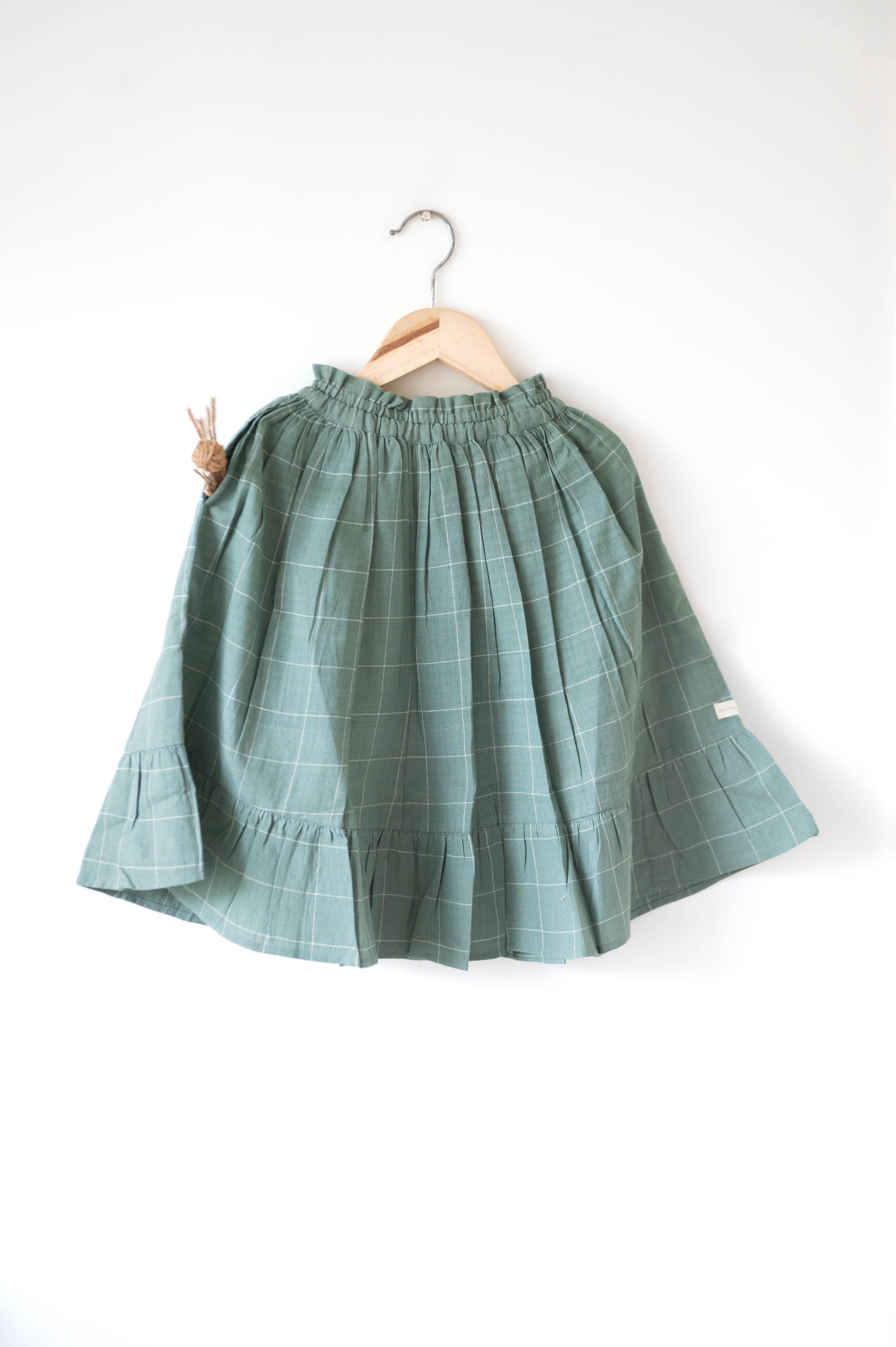 Endless possibilities’ pinafore dress / skirt in teal handwoven cotton checks - Totdot