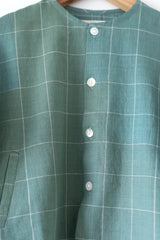 Shared secrets’ unisex full sleeve kimono shirt and shorts co-ord in teal handwoven cotton checks