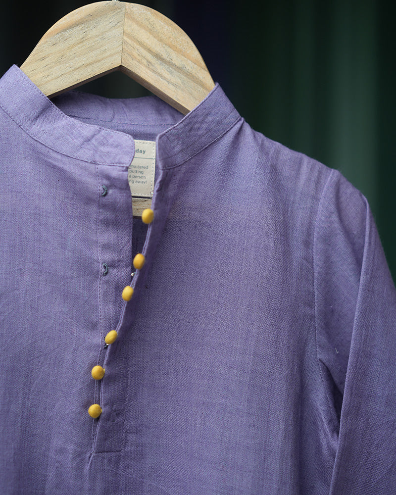 Lilac Meadow Boy’s Full Sleeve Chinese Collar Ethnic Kurta Shirt In Handwoven Cotton