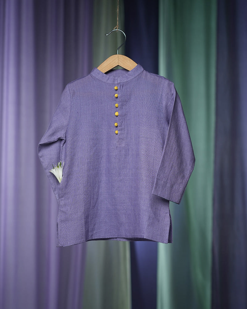 Lilac Meadow Boy’s Full Sleeve Chinese Collar Ethnic Kurta Shirt In Handwoven Cotton