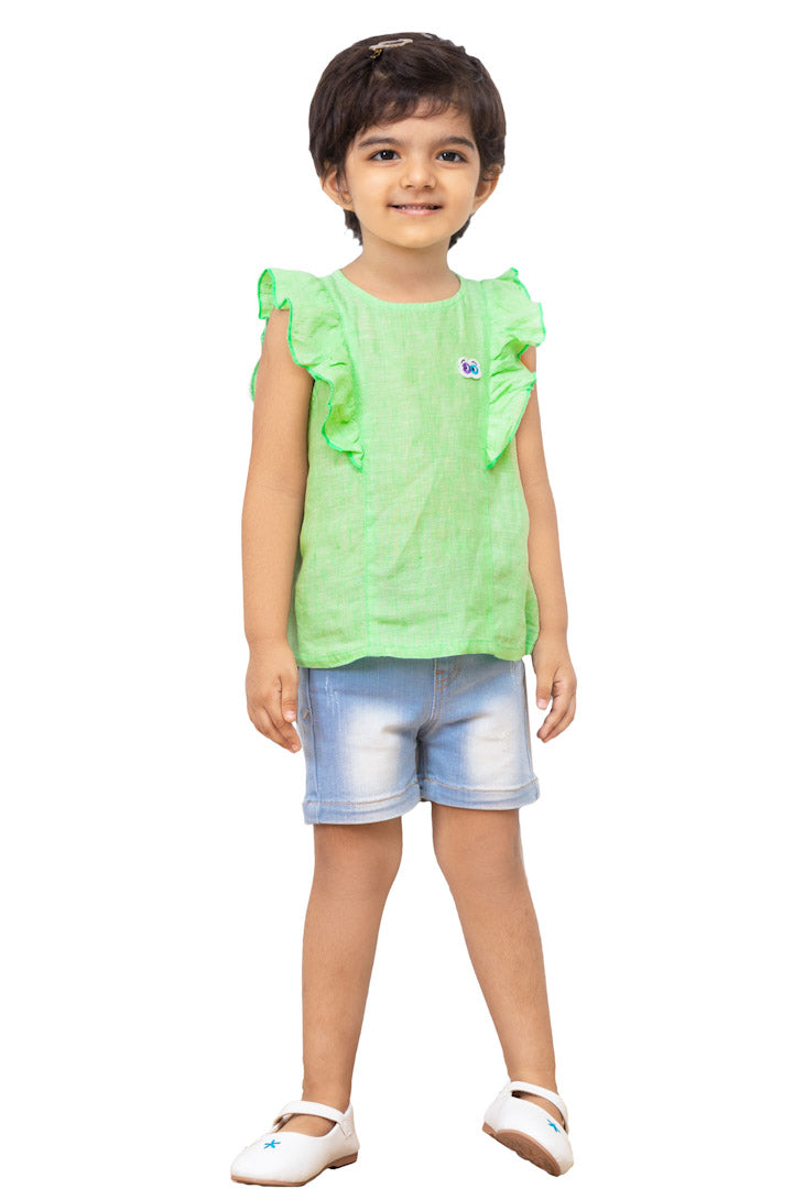 Girl's jujubes green linen