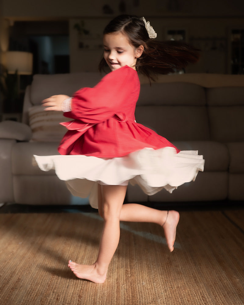 Sunshine Wrap Tie Top In Red Handwoven Cotton And White Twirl Skirt Coord Set