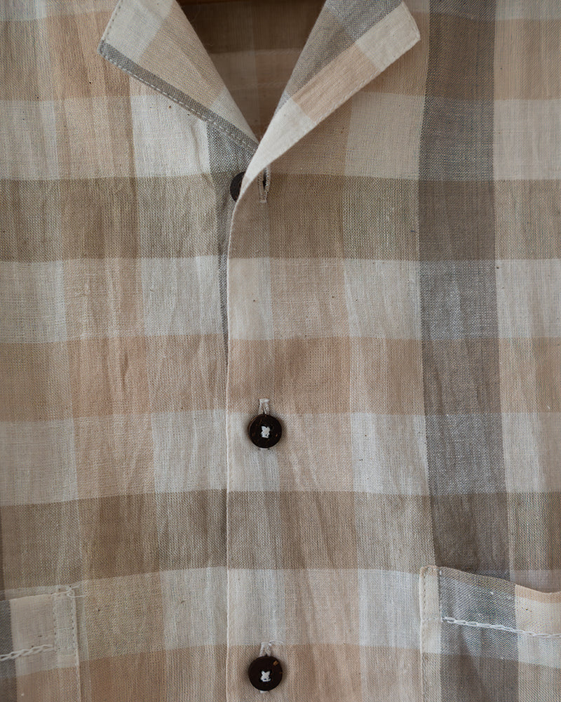 Cloud Drift Oversized Beige Off White Checks Shirt In Handwoven Cotton