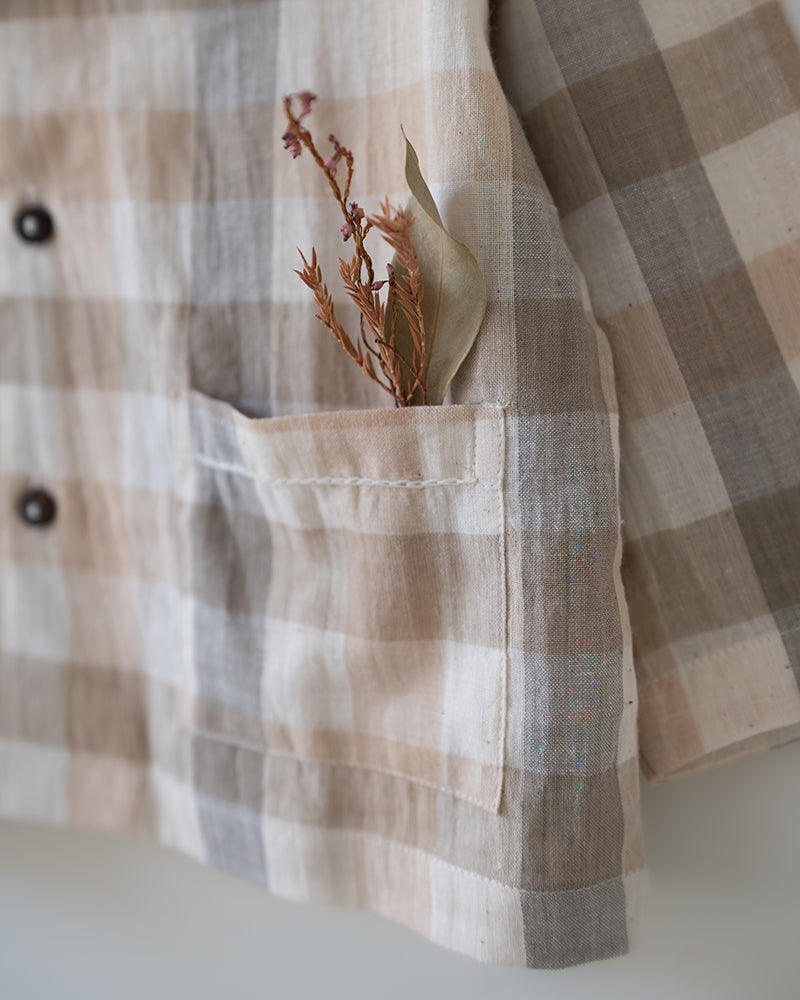 Cloud Drift Oversized Beige Off White Checks Shirt In Handwoven Cotton