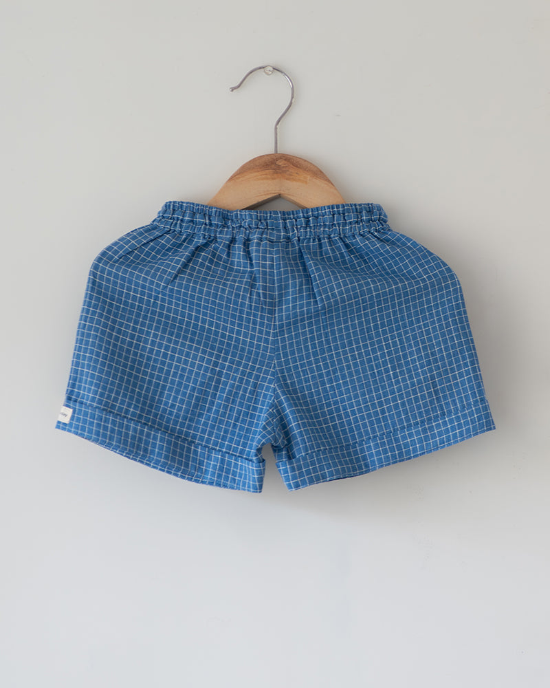 Skygaze Blue Checks Handwoven Cotton Unisex Shorts