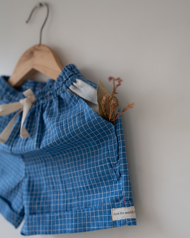 Skygaze Blue Checks Handwoven Cotton Unisex Shorts