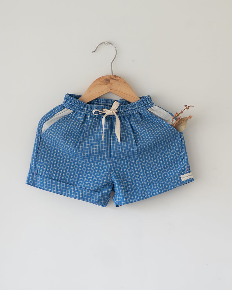 Skygaze Blue Checks Handwoven Cotton Unisex Shorts