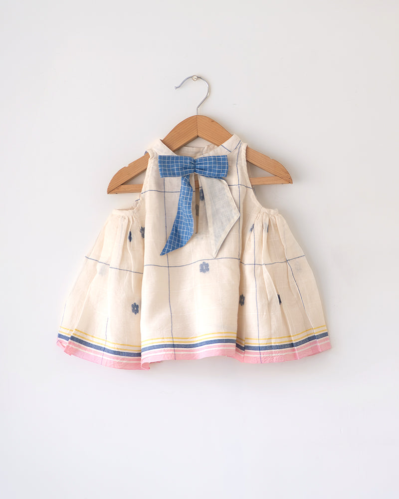 Lullaby Skies Halter Top In Handwoven Cotton Jamdani Weave