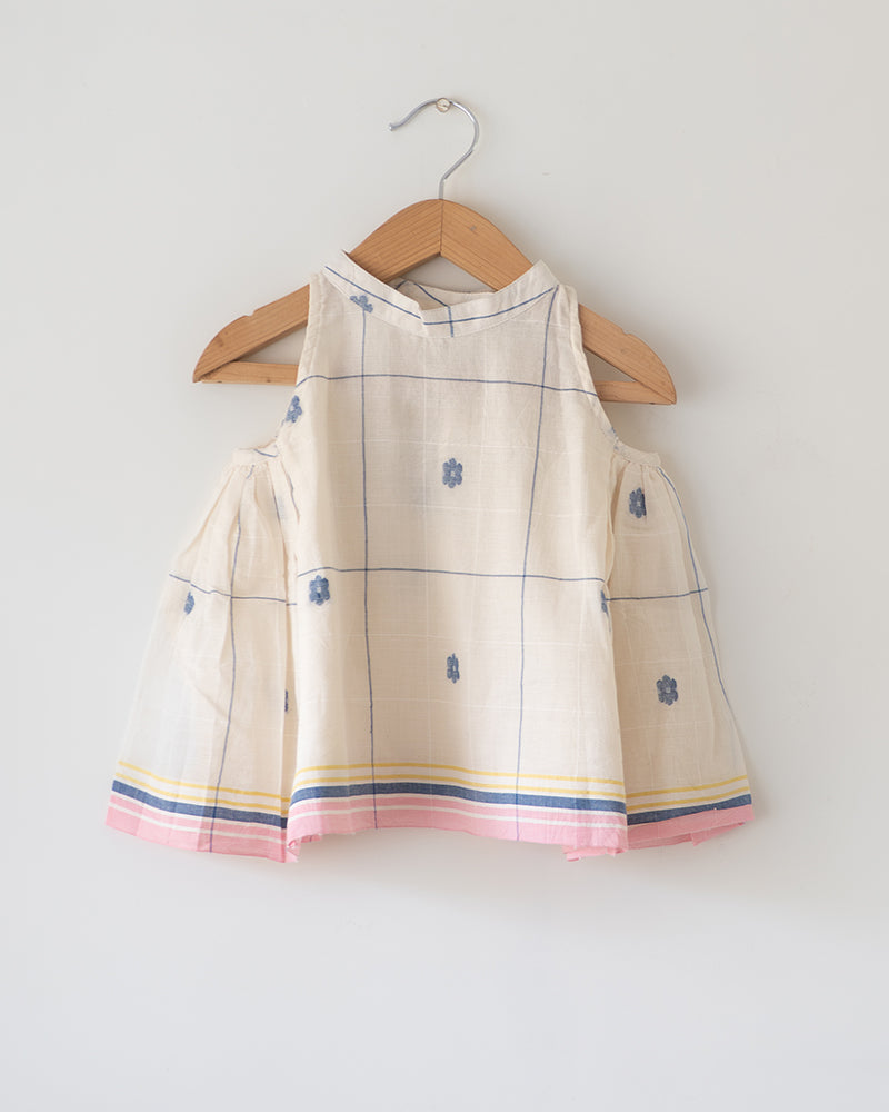 Lullaby Skies Halter Top In Handwoven Cotton Jamdani Weave