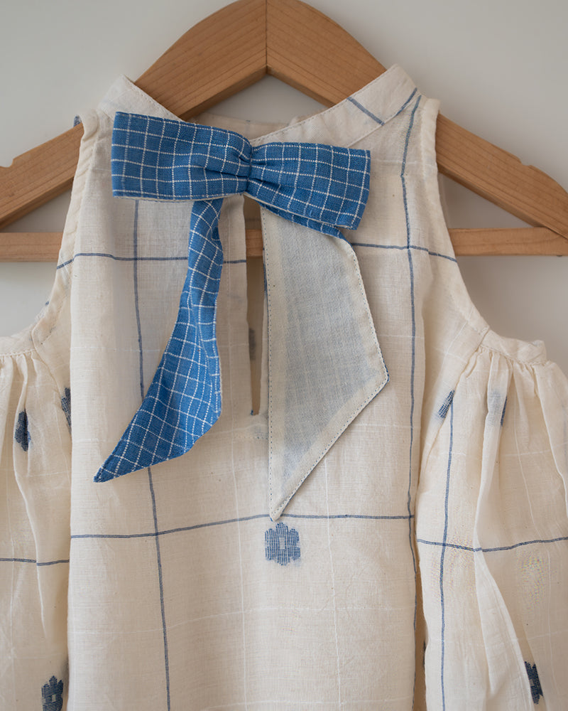 Lullaby Skies Halter Top In Handwoven Cotton Jamdani Weave