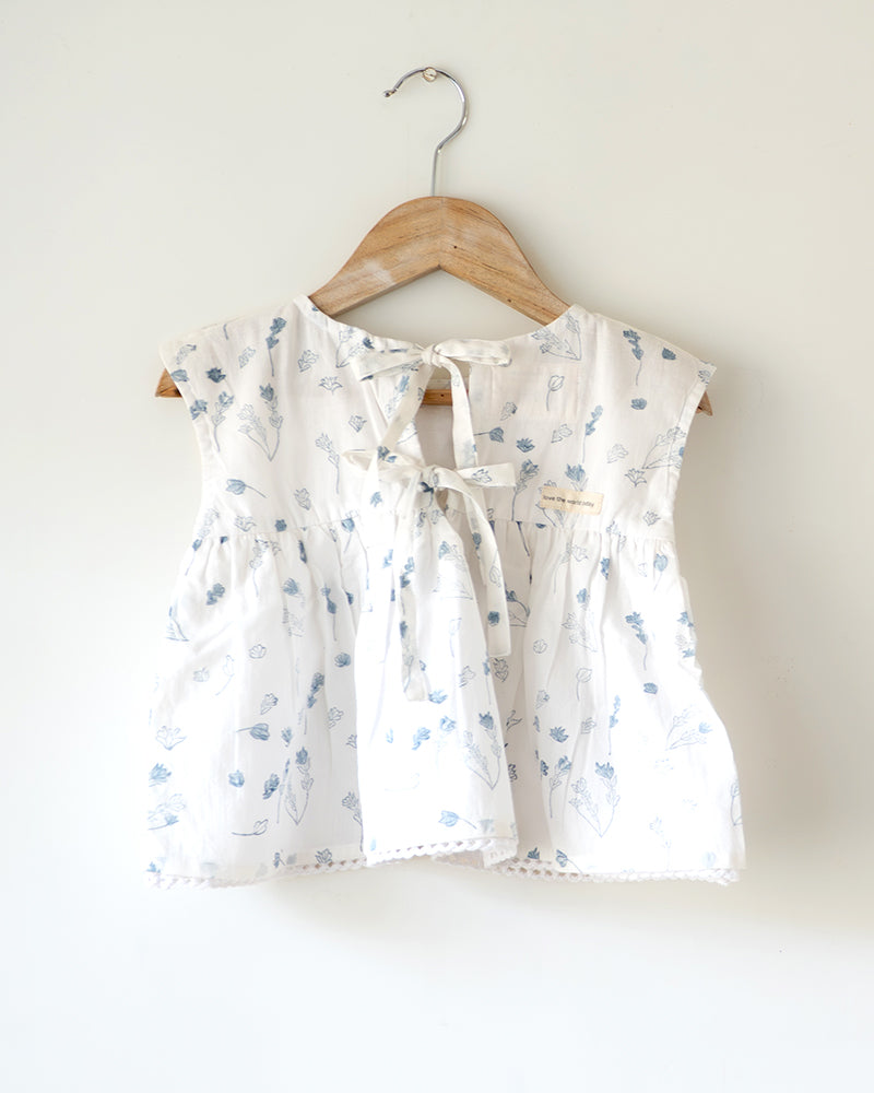 Morning Mist Floral Hand Block Printed Cotton Mul Lined Flowy Top