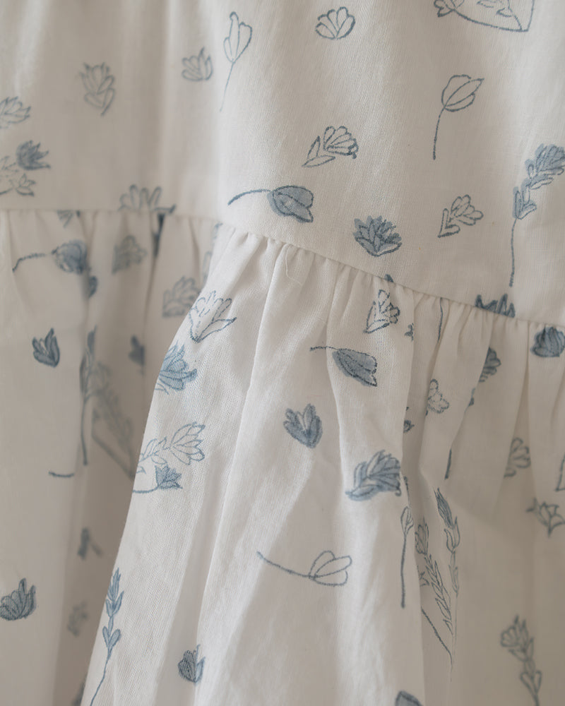 Morning Mist Floral Hand Block Printed Cotton Mul Lined Flowy Top
