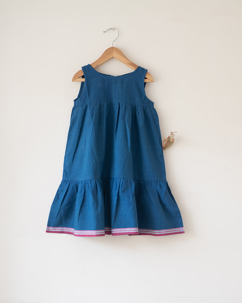 Daydreamer Blue Handwoven Cotton Maxi Dress With Selvedge