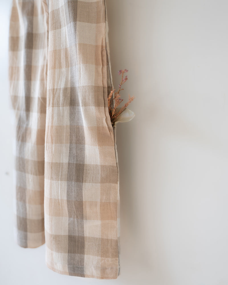 Midsummer Beige Off White Checkered Unisex Jumpsuit In Handwoven Cotton