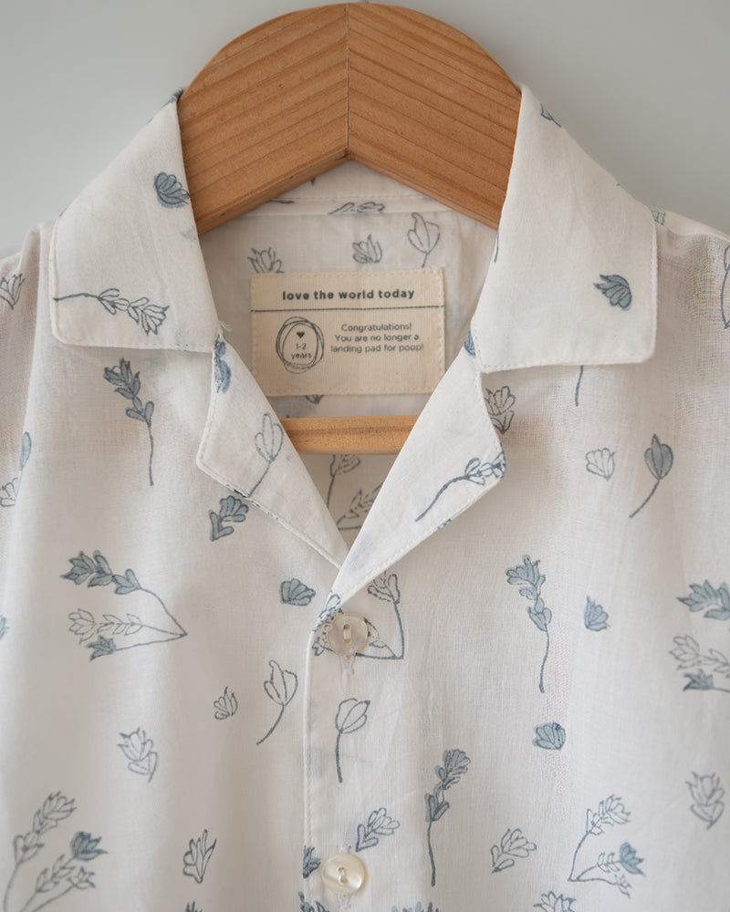 Boogie Half Sleeve Shirt In Floral Handblock Print Cotton