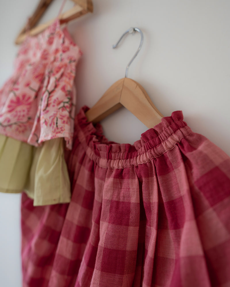 Leela Cotton Pink Floral Flared Top With Pink Checkered Pants Coord Set