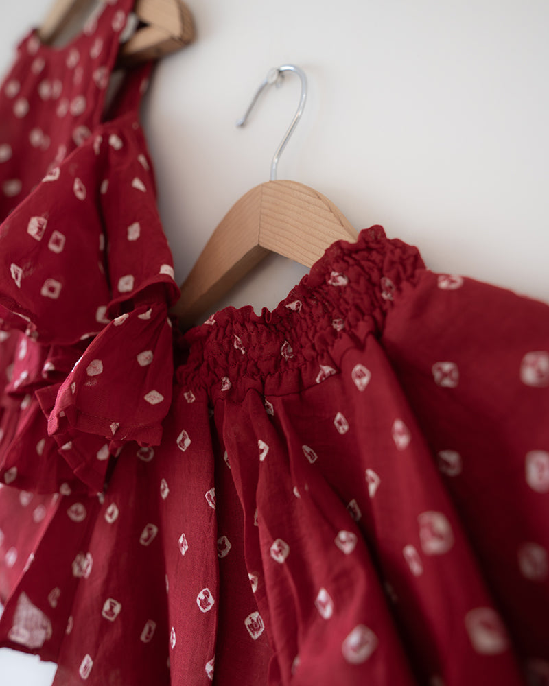 Gulal Cotton Red Bandhani Flowy Top and Skirt Coord Set