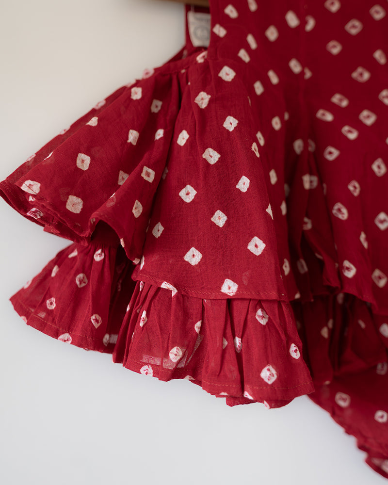 Gulal Cotton Red Bandhani Flowy Top and Skirt Coord Set