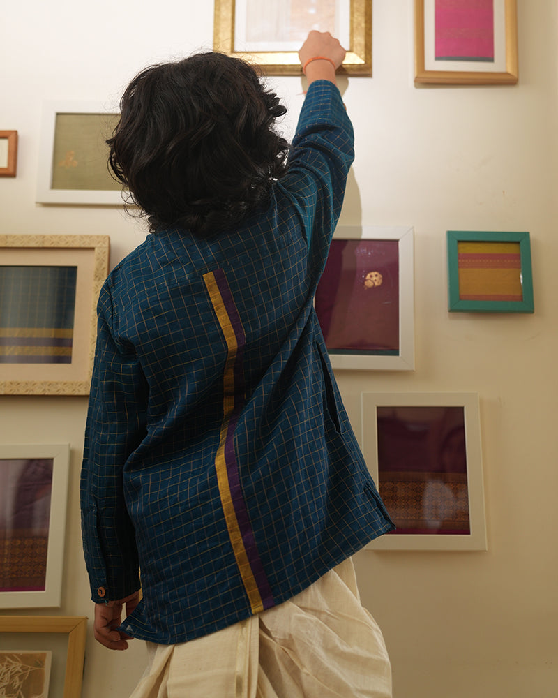 APARAJITA festive kurta in blue gold checks
