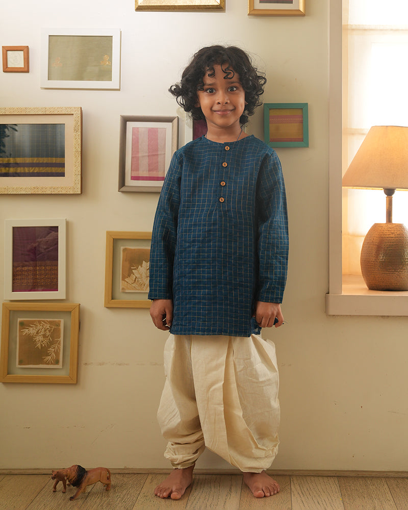 APARAJITA festive kurta in blue gold checks