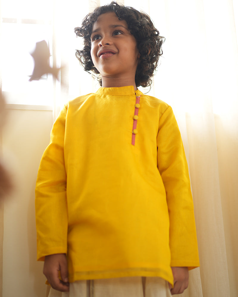 BASANT side button short festive kurta in yellow