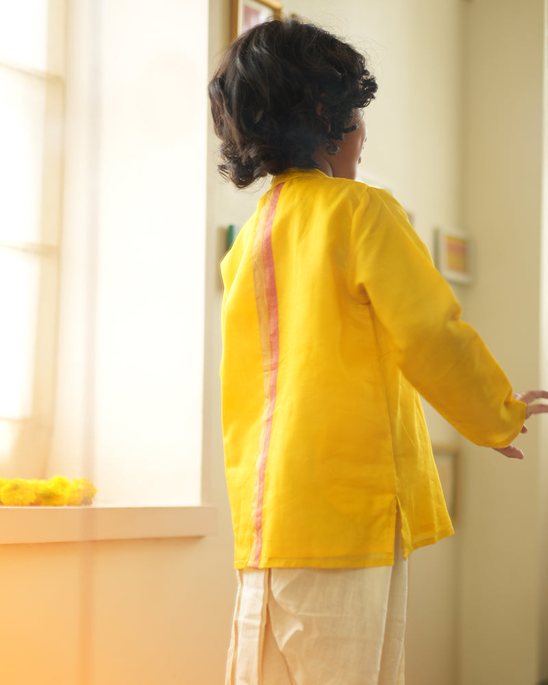 BASANT side button short festive kurta in yellow