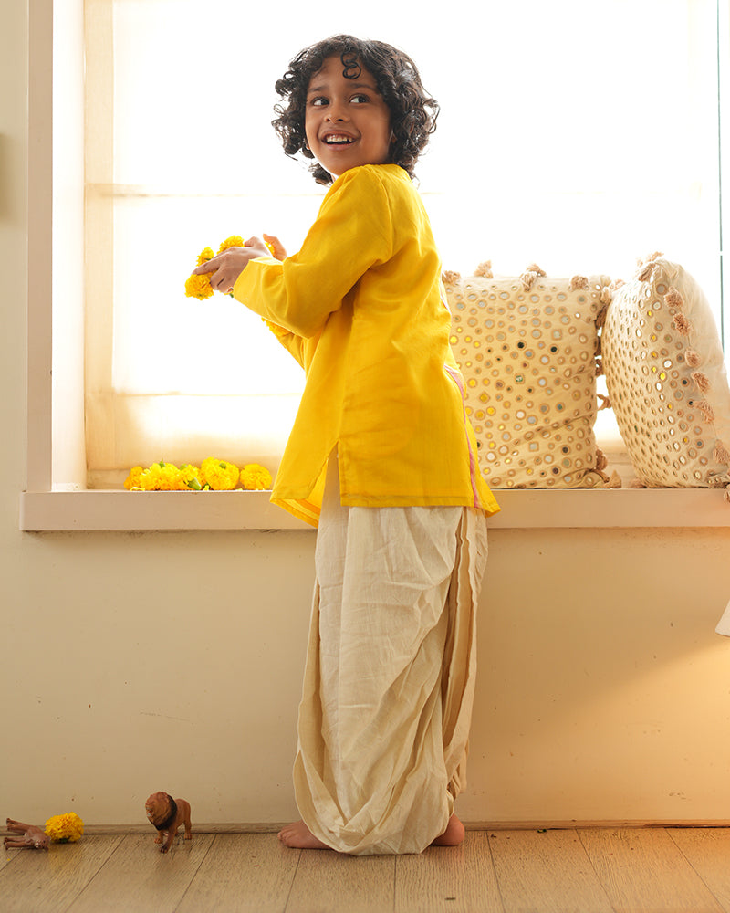 BASANT side button short festive kurta in yellow