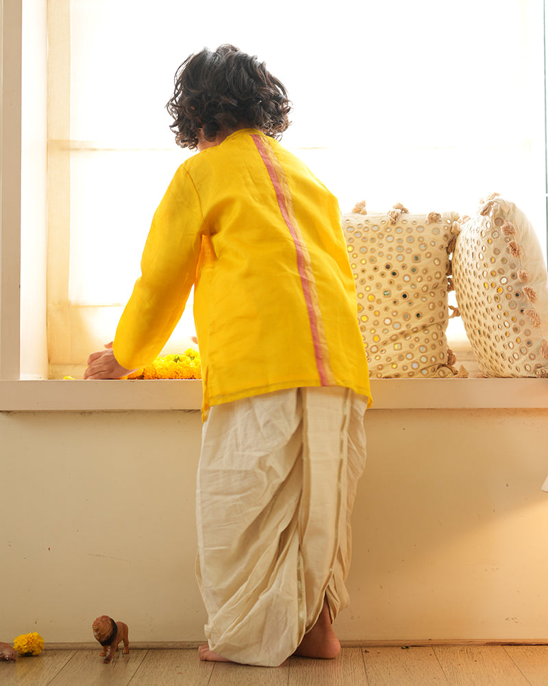 BASANT side button short festive kurta in yellow