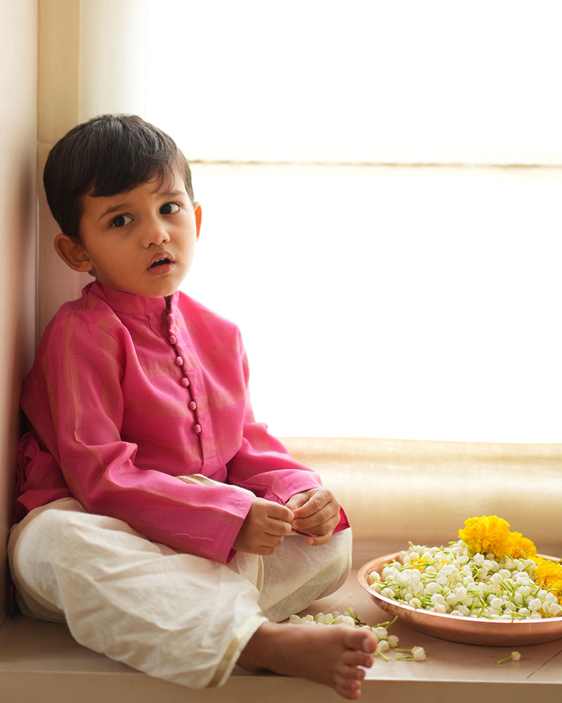 NEELKAMAL ethnic kurta in pink gold stripe