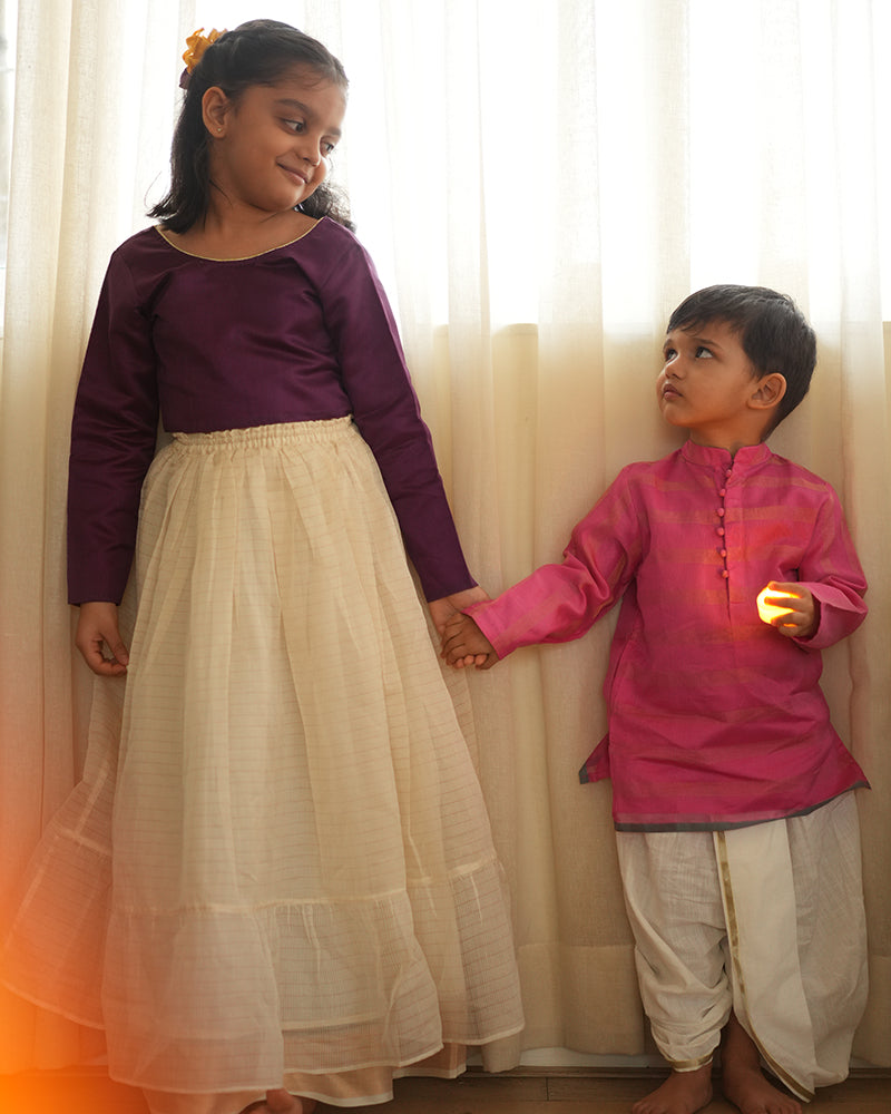 NEELKAMAL ethnic kurta in pink gold stripe