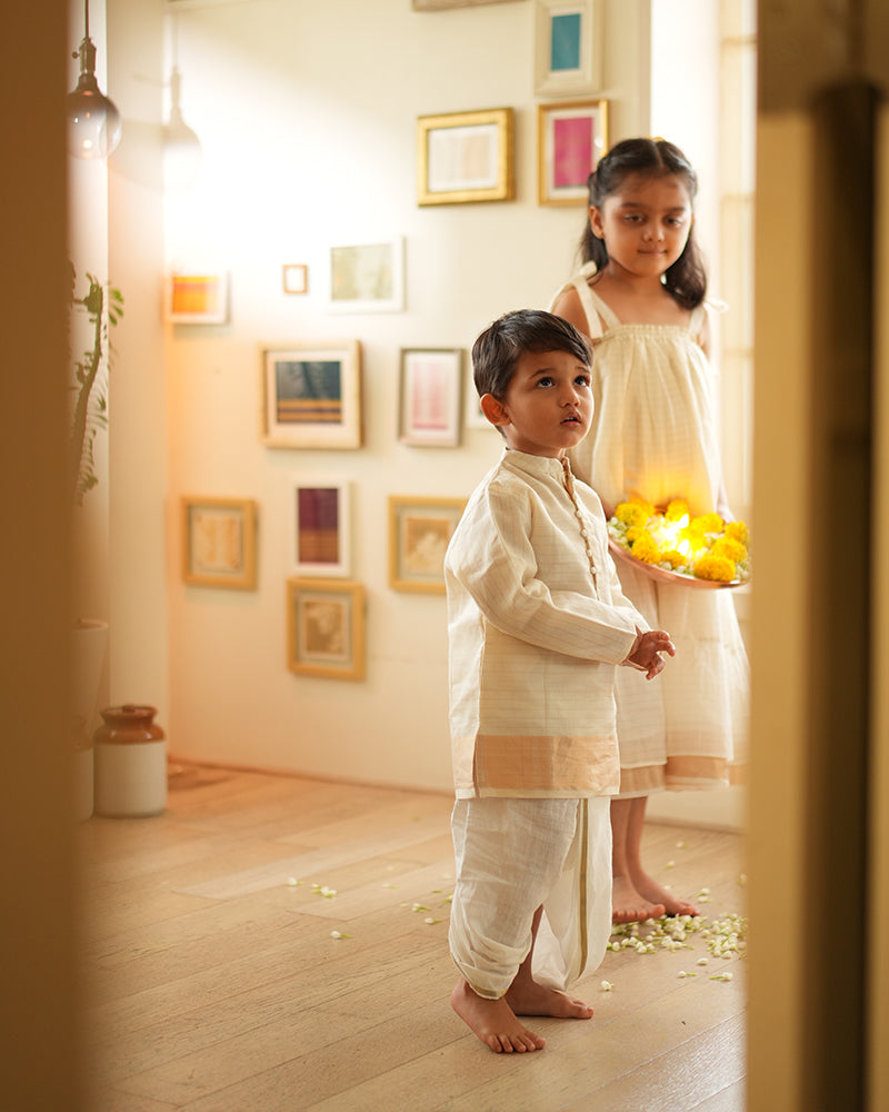 PARIJAT festive kurta in white and gold