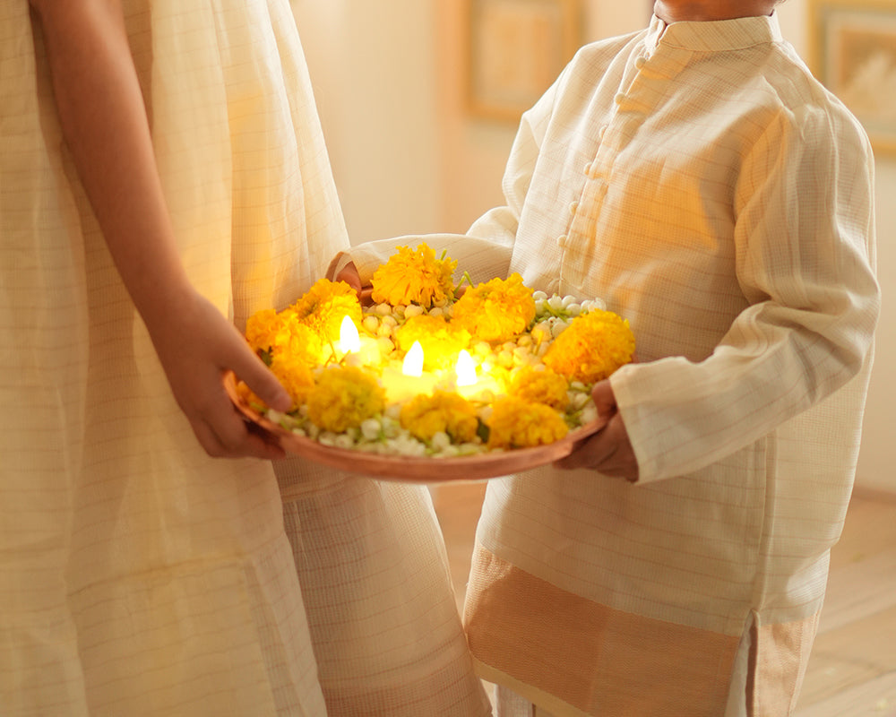 PARIJAT festive kurta in white and gold