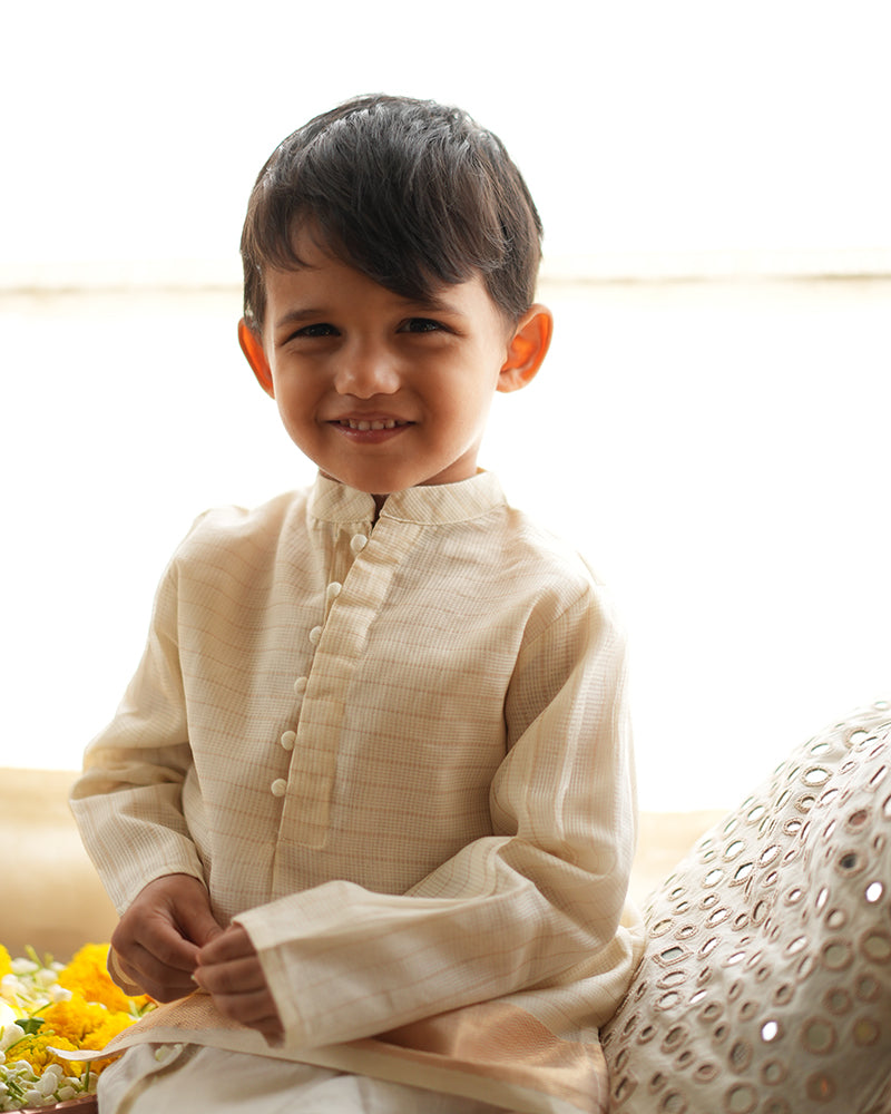 PARIJAT festive kurta in white and gold