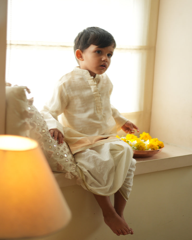 PARIJAT festive kurta in white and gold