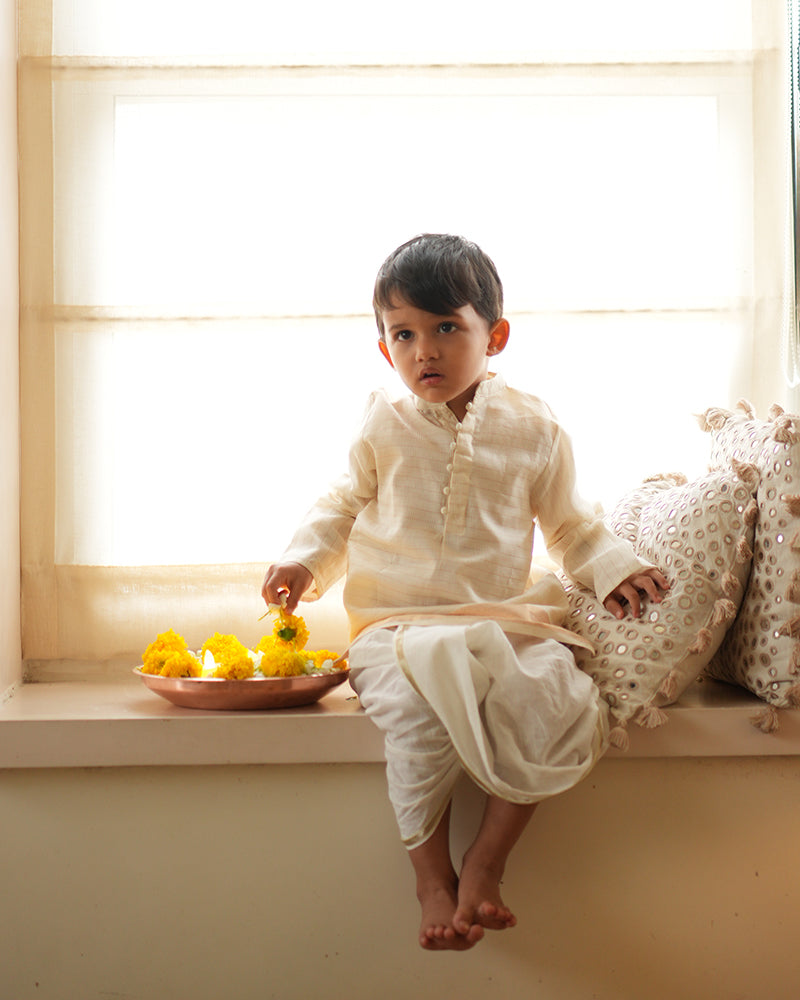 PARIJAT festive kurta in white and gold
