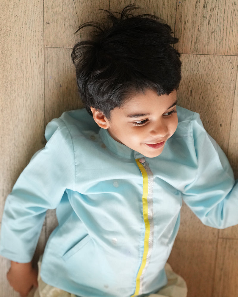 POPPY chinese collar shirt kurta in light blue and yellow